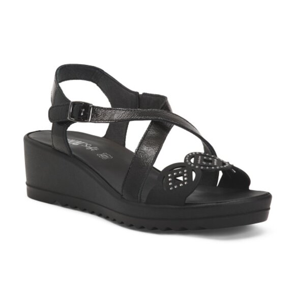 ENVAL SOFT Made In Italy Patent Leather Wedge Sandals - Picture 1 of 3